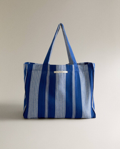 Striped cotton tote bag x tensira