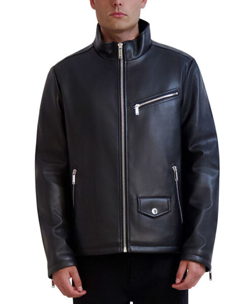 Men's Faux-Leather Moto Jacket