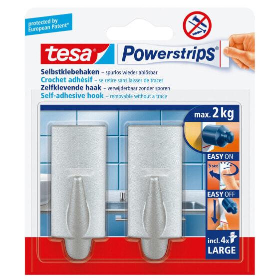 Tesa Powerstrips Hooks Large TREND - Universal hook - Chrome - Plastic - 2 kg - 2 pc(s) - Blister