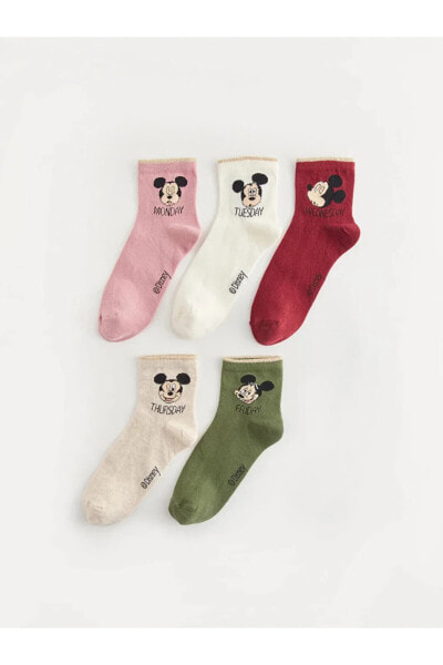 LCW DREAM Mickey Mouse Baskılı Kadın Soket Çorap 5'li Paket