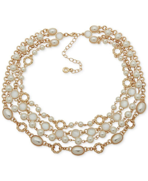 Gold-Tone White Stone & Mother-of-Pearl Layered Collar Necklace, 16" + 3" extender