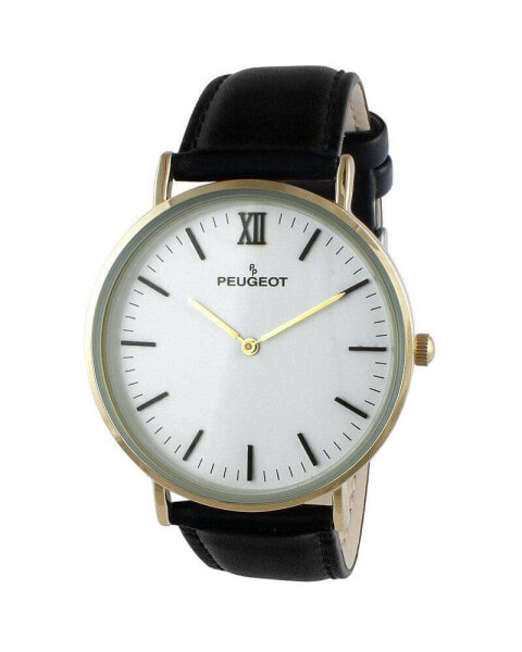 Men's White Dial Super Slim Watch with Black Leather Band