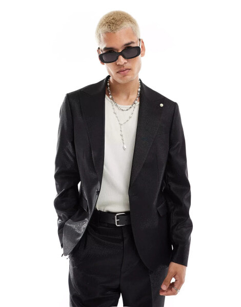 Twisted Tailor suit jacket in black glitter co-ord .