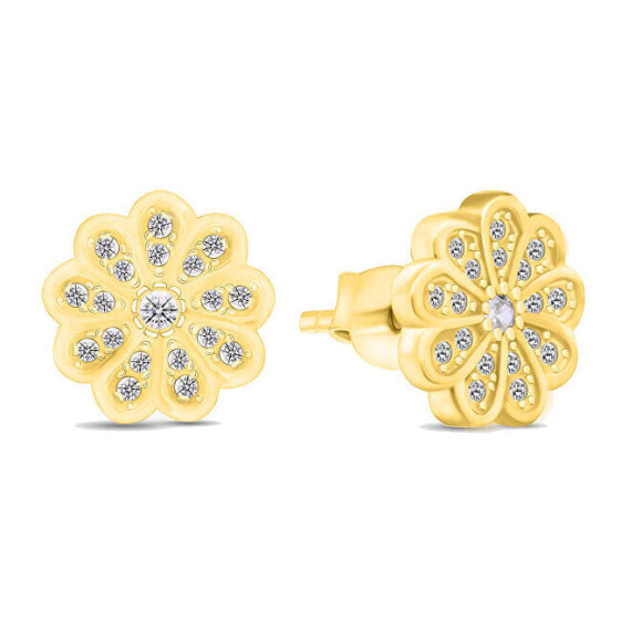 Floral gold-plated earrings with zircons LME0796Y