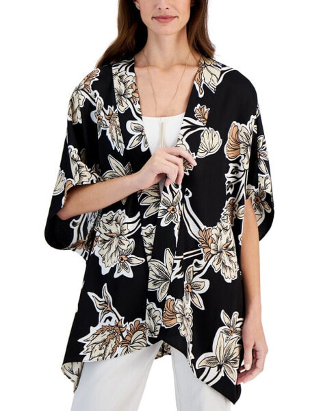 Women's Floral-Print Open-Front Kimono Jacket, Created for Macy's