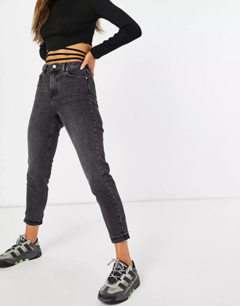 Topshop Original high rise Mom jeans in washed black