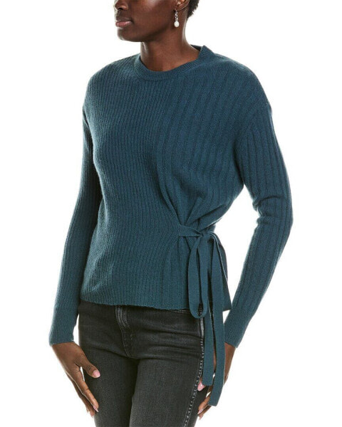 27 Miles Malibu Allover Rib Gathered Side Tie Cashmere Sweater Women's Blue M