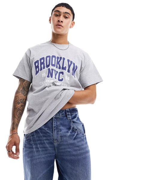 New Look Brooklyn graphic tshirt in grey marl