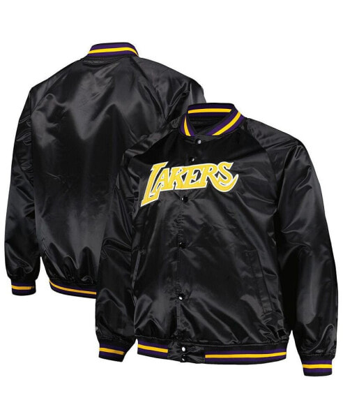 Men's Black Los Angeles Lakers Big and Tall Hardwood Classics Wordmark Satin Raglan Full-Zip Jacket
