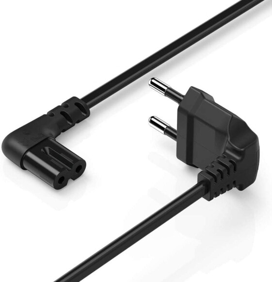 Hama Euro power cable (2-pin, 90 degree angled on both sides, mains plug to Euro 8 double socket with protective contact, power cable)