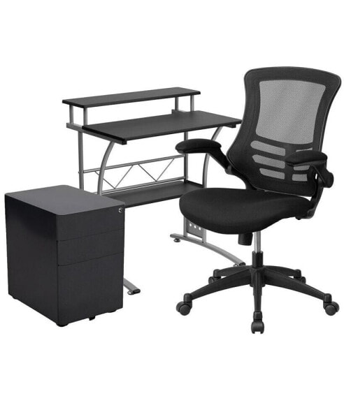 Набор для работы из дома EMMA+OLIVER: Компьютерный стол, эргономический офисный стул, мобильный файловый шкаф