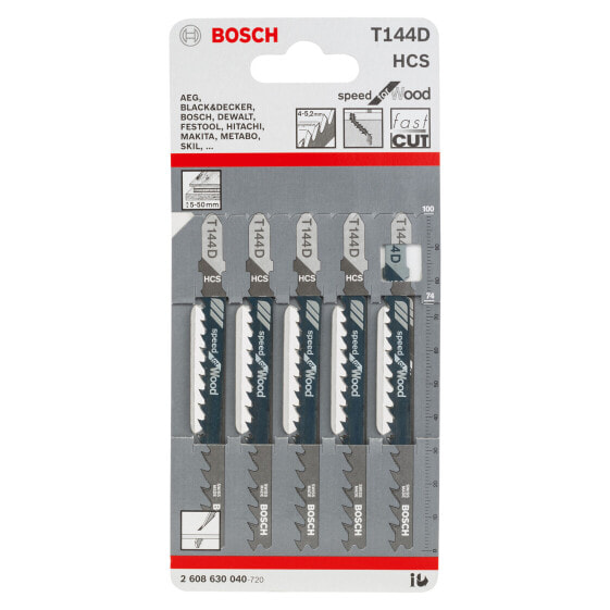 Bosch Stichsägeblatt T 144 D, Speed for Wood, 5er-Pack