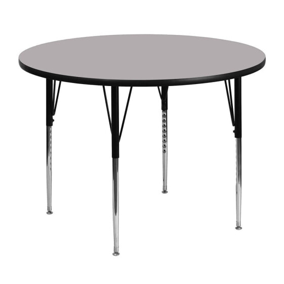 48'' Round Grey Thermal Laminate Activity Table - Standard Height Adjustable Legs