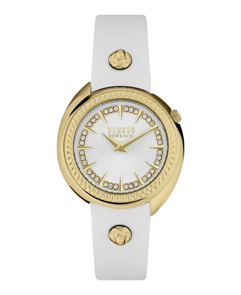 Women's Tortona Crystal 2 Hand Quartz White Genuine Leather Watch, 38mm