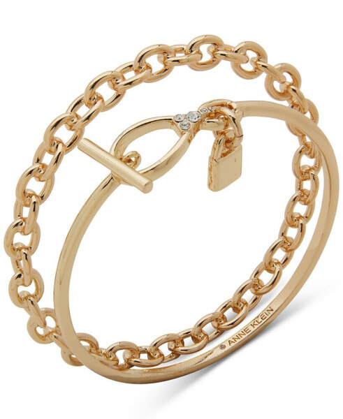 Gold-Tone 2-Pc. Set Pavé Lock & Chain Bangle Bracelets