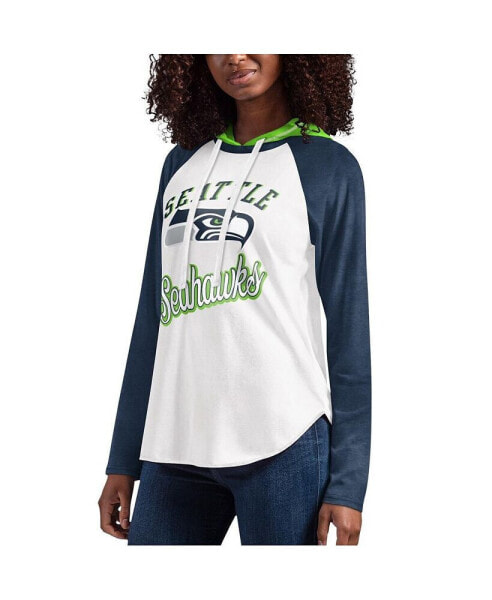 Women's White Seattle Seahawks MVP Raglan Hooded Long Sleeve T-shirt