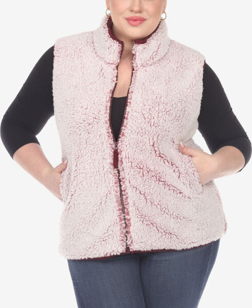 Plus Size Women's Zip Up Sherpa Vest Jacket