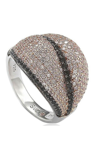 Suzy Levian Sterling Silver Cubic Zirconia Pave Pink & Black Ring