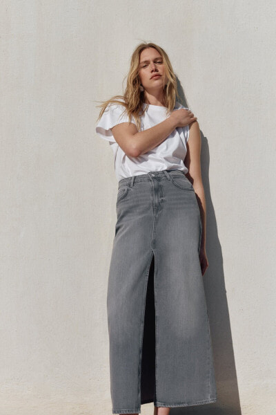 Z1975 denim midi skirt with slit