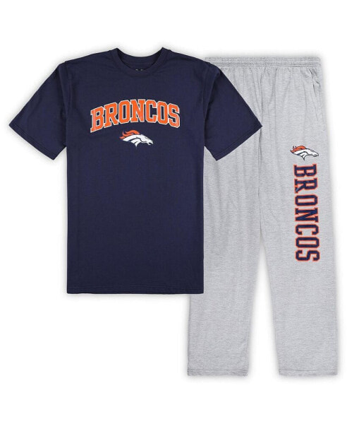 Men's Navy, Heather Gray Denver Broncos Big and Tall T-shirt and Pajama Pants Sleep Set