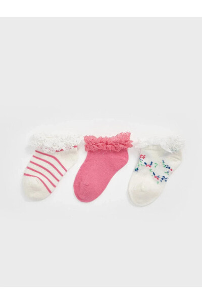 LCW baby Desenli Kız Bebek Patik Çorap 3'lü