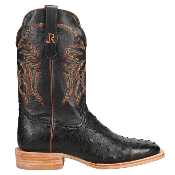R. Watson Boots Full Quill Ostrich Embroidery Square Toe Cowboy Mens Black Dres