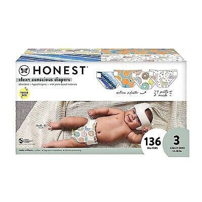 The Honest Company Clean Conscious Disposable Diapers Four Print Pack- Size 3 -