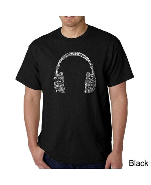 Mens Word Art T-Shirt - Headphones - Music in Different Languages