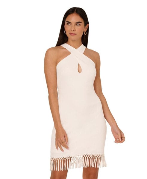 Women's Halter-Neck Fringe-Trim Sheath Dress