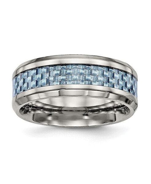 Titanium Light Blue Carbon Fiber Inlay Wedding Band Ring