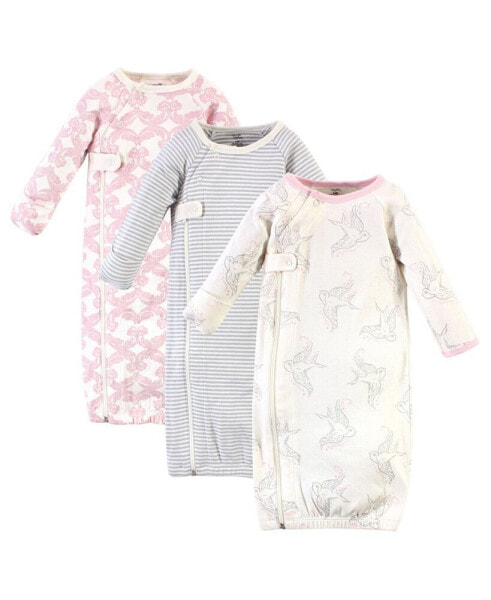 Baby Girls Baby Organic Cotton Zipper Long-Sleeve Gowns 3pk, Garden Floral