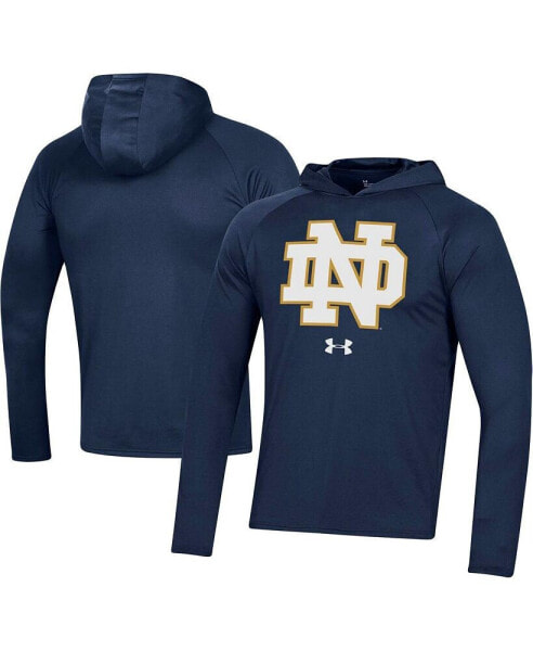 Men's Navy Notre Dame Fighting Irish School Logo Raglan Long Sleeve Hoodie Performance T-shirt