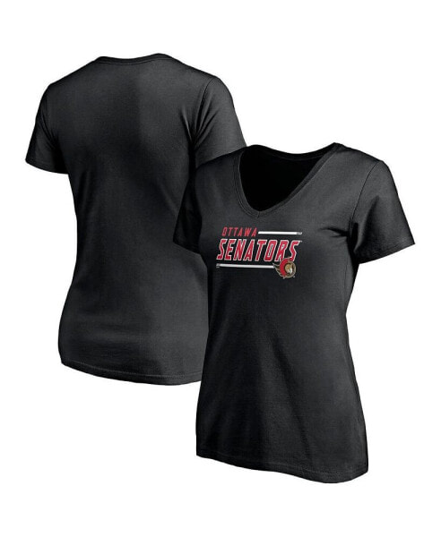Women's Black Ottawa Senators Plus Size Mascot In Bounds V-Neck T-shirt