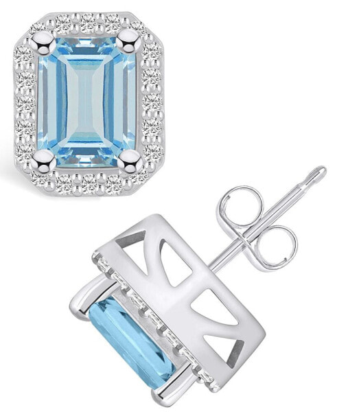 Aquamarine (2-3/4 ct. t.w.) and Diamond (3/8 ct. t.w.) Halo Stud Earrings in 14K White Gold