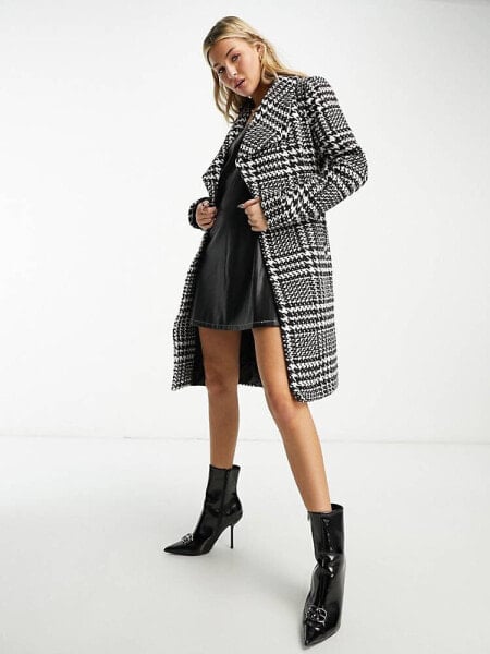 Lipsy dropped collar wrap coat in houndstooth check