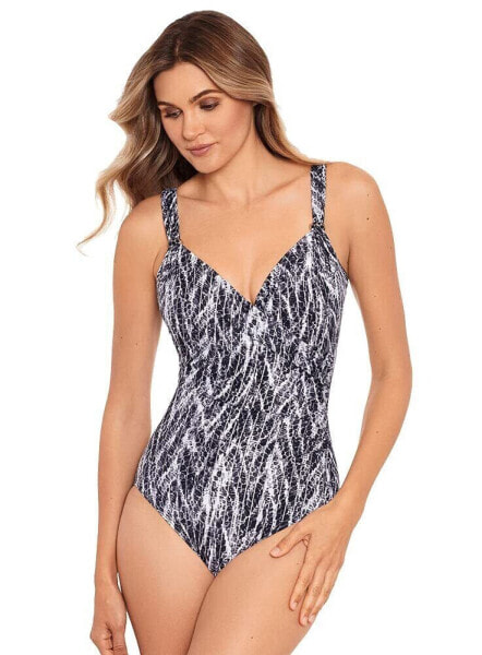 Miraclesuit Womens Chevron Python Siren One-Piece Swimsuit, Silver, Size 14