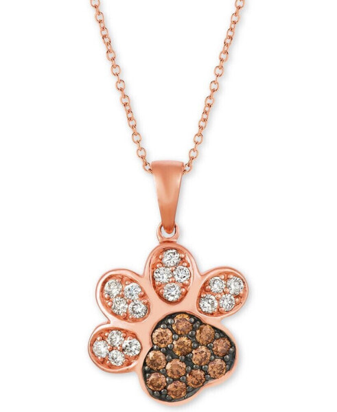 Nude™ & Chocolate® Diamond Paw Print 20" Pendant Necklace (3/4 ct. t.w.) in 14k Rose Gold