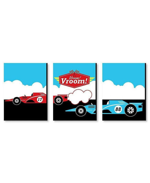 Let's Go Racing - Racecar - Wall Art Room Decor - 7.5 x 10 inches - 3 Prints