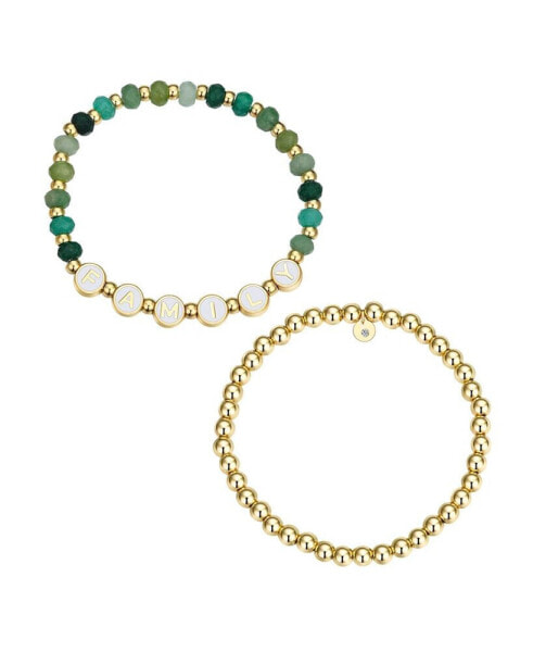 Multi Green Quartz Family Stone and Beaded Stretch Bracelet Set