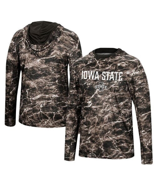 Men's Black Iowa State Cyclones Mossy Oak SPF 50 Performance Long Sleeve Hoodie T-shirt