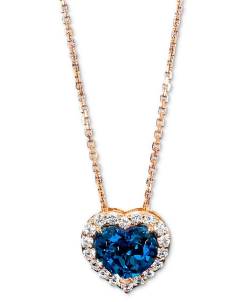 London Blue Topaz (2 ct. t.w.) & Vanilla Topaz (1/2 ct. t.w.) Heart Halo 18" Pendant Necklace in 14k Rose Gold