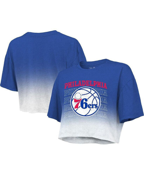Women's Threads Royal and White Philadelphia 76ers Repeat Dip-Dye Cropped T-shirt