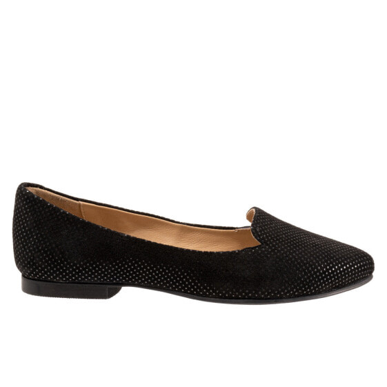 Trotters Harlowe T1707-053 Womens Black Extra Wide Suede Loafer Flats Shoes