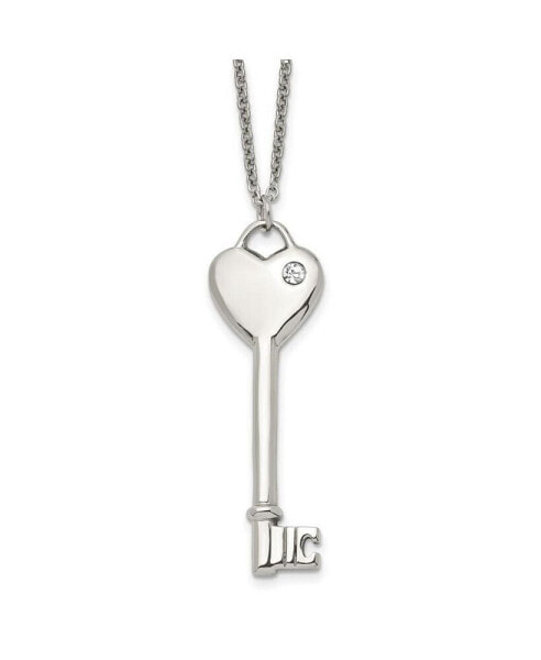Polished with CZ Heart Key Pendant on a Cable Chain Necklace
