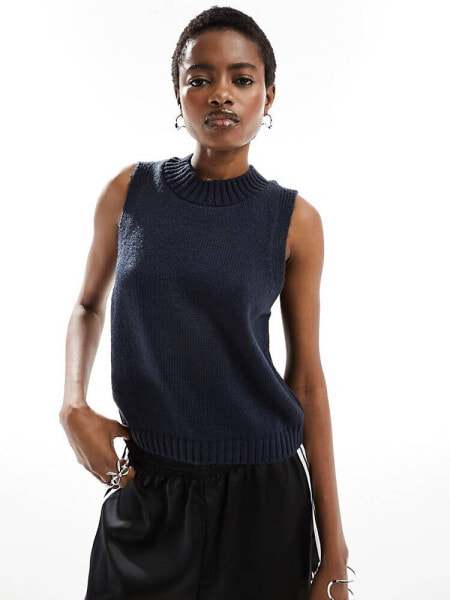 COLLUSION ribbed turtle neck knitted tank in navy