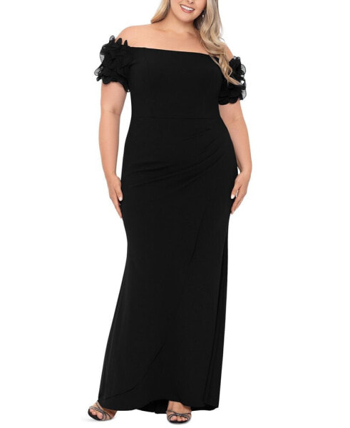 Plus Size Off-The-Shoulder Scuba-Crepe Gown