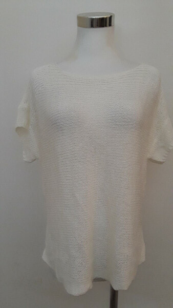 Cable & Gauge Women's Scoop Neck Sweater Short Sleeve White M