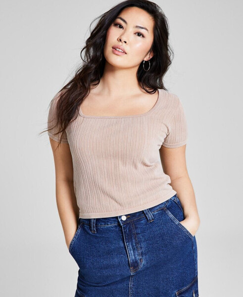 Women's Ribbed Seamless Square-Neck Tee, Created for Macy's