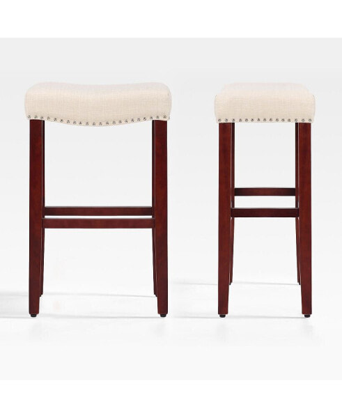 29" Upholstered Saddle Seat Faux Leather Bar Stool (Set of 2)