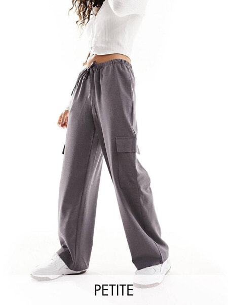 Only Petite straight leg cargo trousers in charcoal